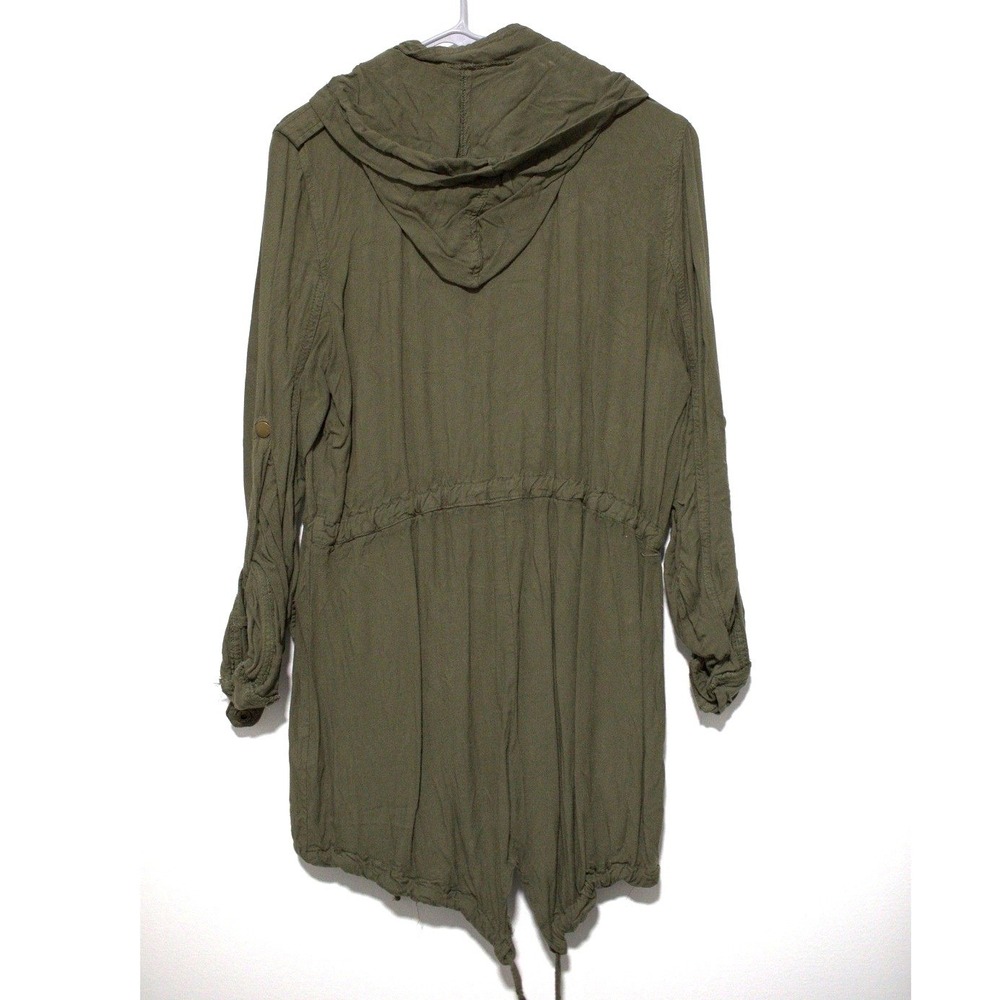 New Look Women Olive Green Utility Anorak Jacket Hooded Drawstring Waist Medium - Picture 6 of 6